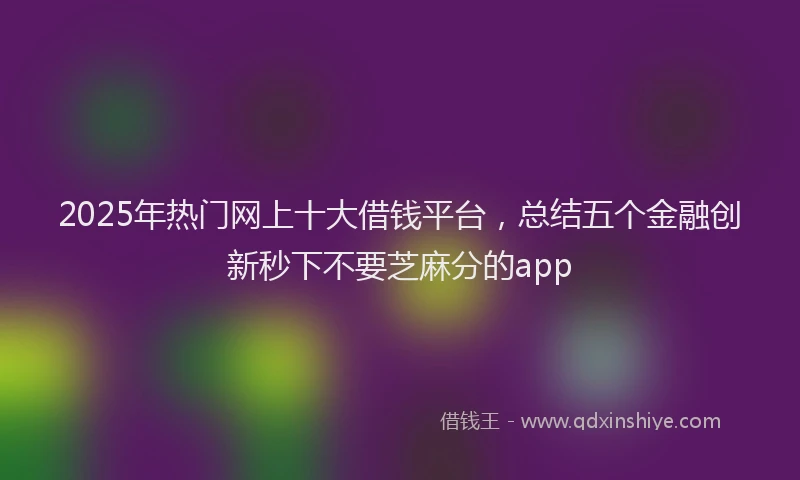 2025年热门网上十大借钱平台，总结五个金融创新秒下不要芝麻分的app