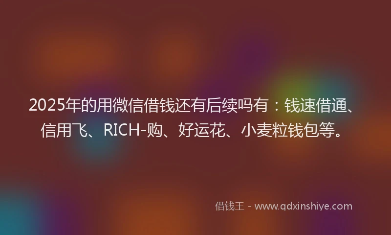 2025年的用微信借钱还有后续吗有：钱速借通、信用飞、RICH-购、好运花、小麦粒钱包等。
