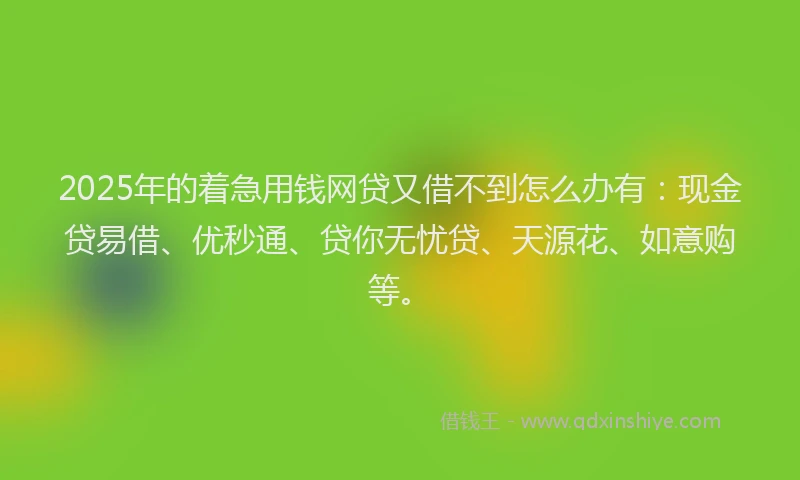 2025年的着急用钱网贷又借不到怎么办有：现金贷易借、优秒通、贷你无忧贷、天源花、如意购等。