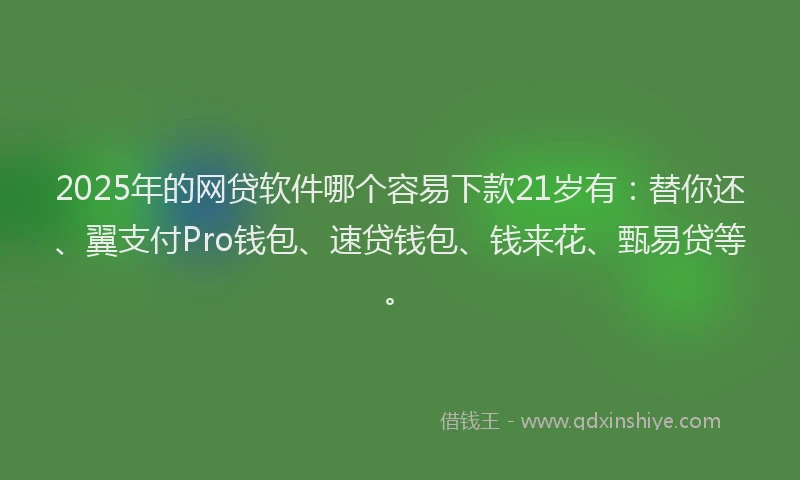 2025年的网贷软件哪个容易下款21岁有：替你还、翼支付Pro钱包、速贷钱包、钱来花、甄易贷等。