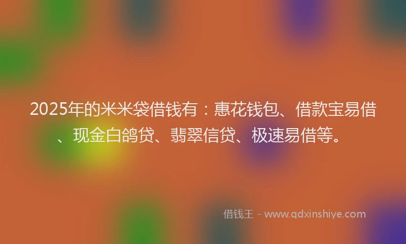2025年的米米袋借钱有：惠花钱包、借款宝易借、现金白鸽贷、翡翠信贷、极速易借等。