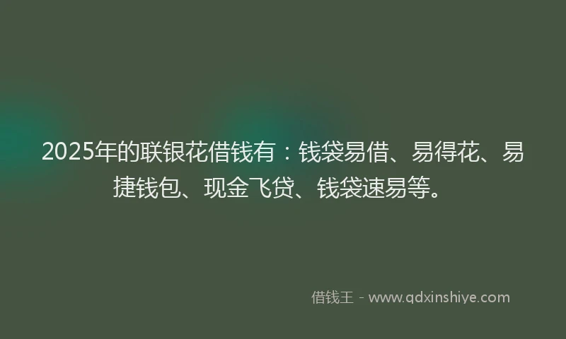 2025年的联银花借钱有：钱袋易借、易得花、易捷钱包、现金飞贷、钱袋速易等。