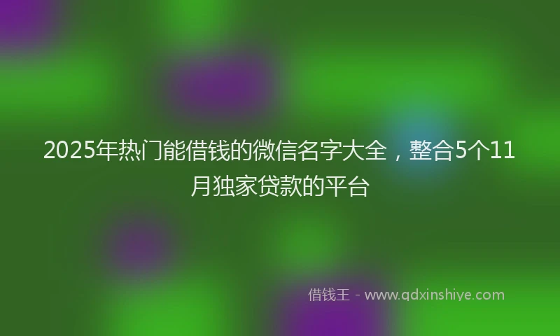 2025年热门能借钱的微信名字大全,整合5个11月独家贷款的平台