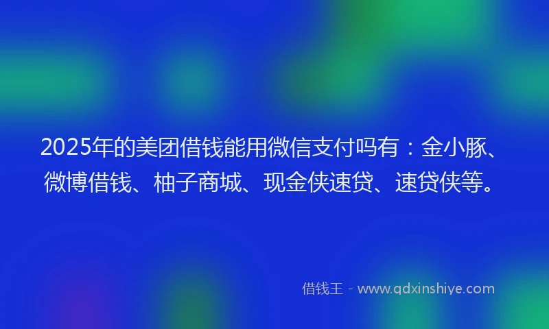 2025年的美团借钱能用微信支付吗有：金小豚、微博借钱、柚子商城、现金侠速贷、速贷侠等。