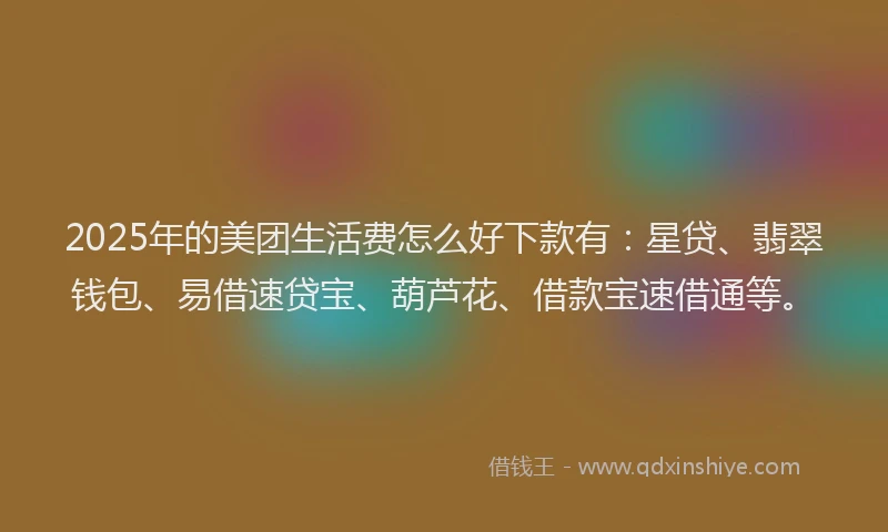 2025年的美团生活费怎么好下款有：星贷、翡翠钱包、易借速贷宝、葫芦花、借款宝速借通等。