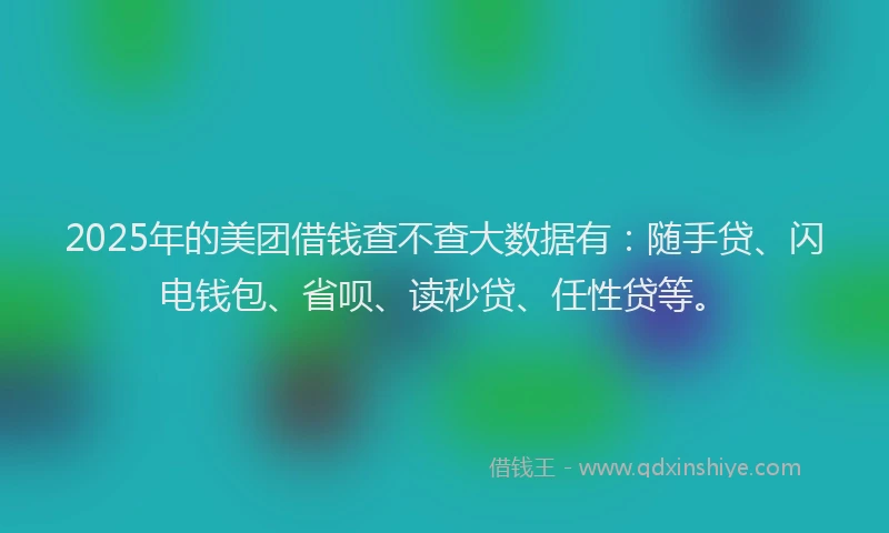 2025年的美团借钱查不查大数据有：随手贷、闪电钱包、省呗、读秒贷、任性贷等。