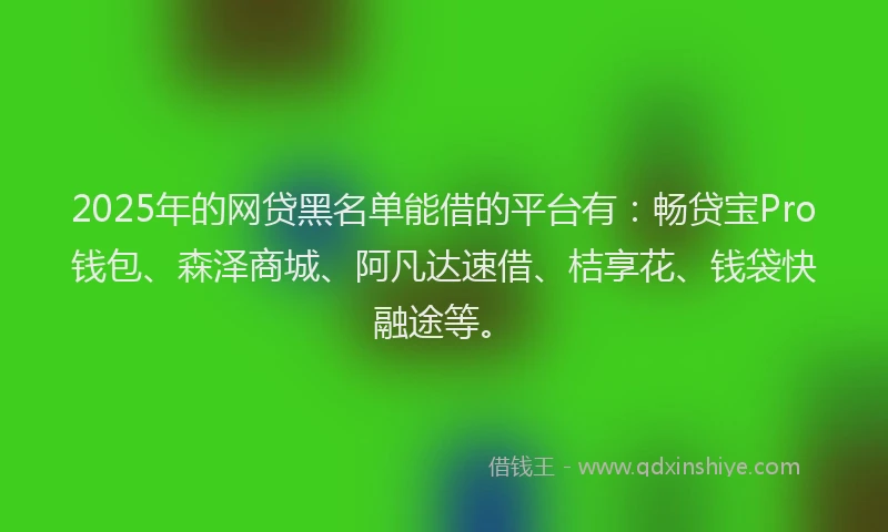 2025年的网贷黑名单能借的平台有:畅贷宝Pro钱包、森泽商城、阿凡达速借、桔享花、钱袋快融途等。