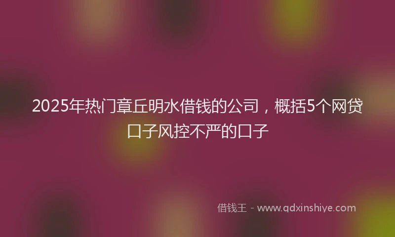 2025年热门章丘明水借钱的公司，概括5个网贷口子风控不严的口子