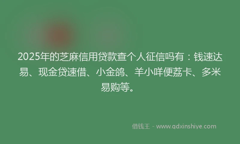2025年的芝麻信用贷款查个人征信吗有：钱速达易、现金贷速借、小金鸽、羊小咩便荔卡、多米易购等。