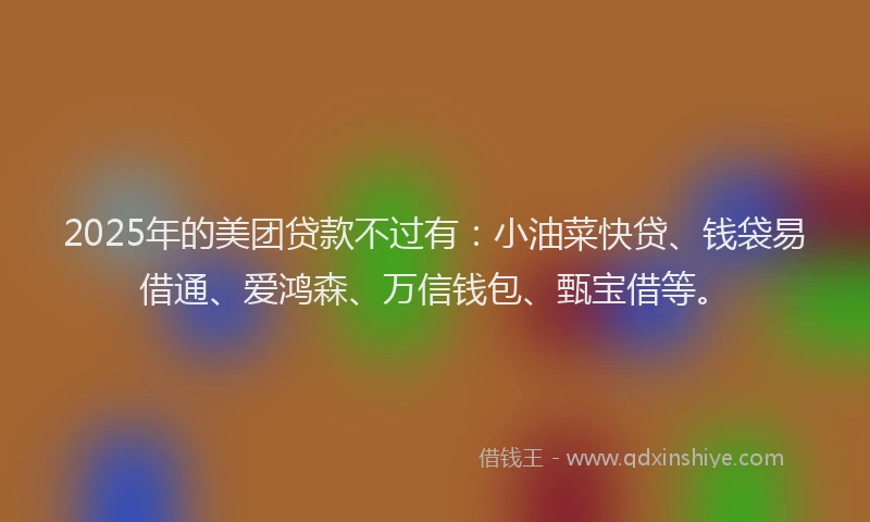 2025年的美团贷款不过有：小油菜快贷、钱袋易借通、爱鸿森、万信钱包、甄宝借等。