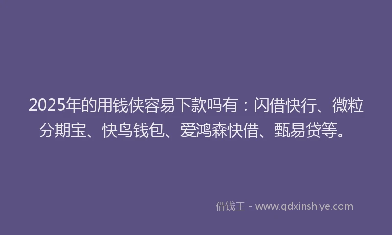 2025年的用钱侠容易下款吗有：闪借快行、微粒分期宝、快鸟钱包、爱鸿森快借、甄易贷等。