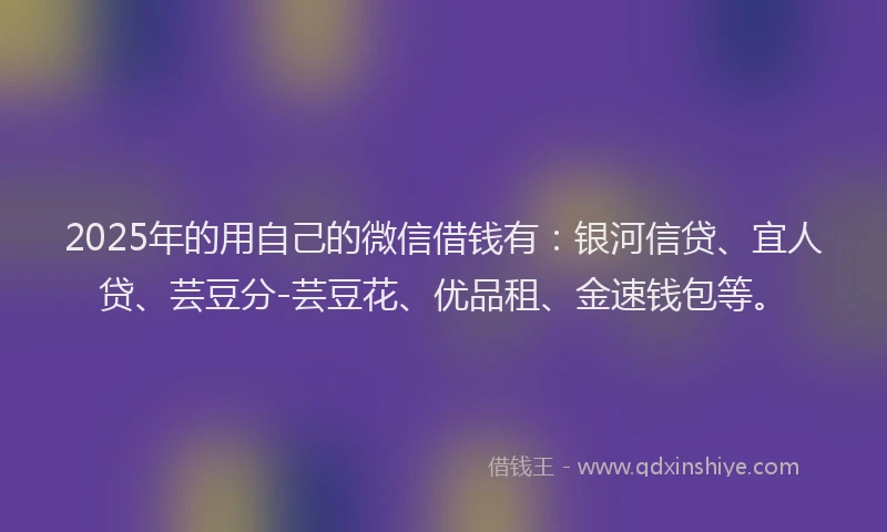 2025年的用自己的微信借钱有:银河信贷、宜人贷、芸豆分-芸豆花、优品租、金速钱包等。
