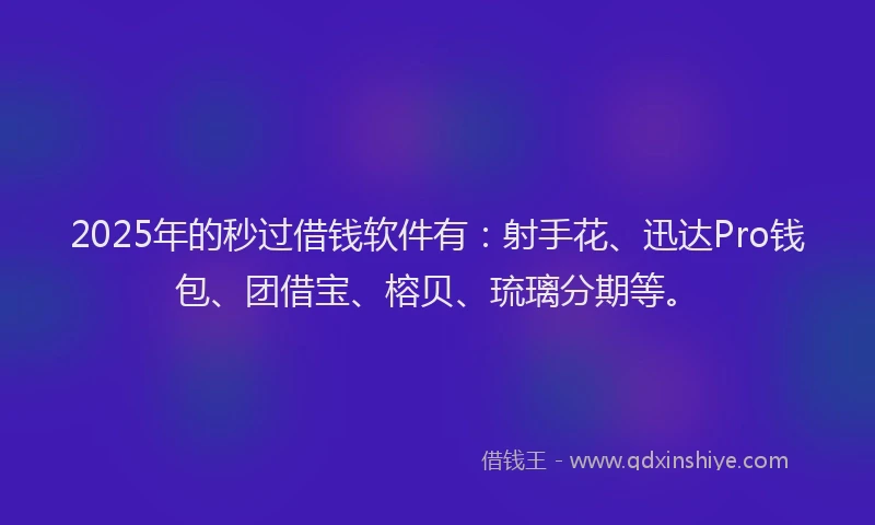 2025年的秒过借钱软件有:射手花、迅达Pro钱包、团借宝、榕贝、琉璃分期等。