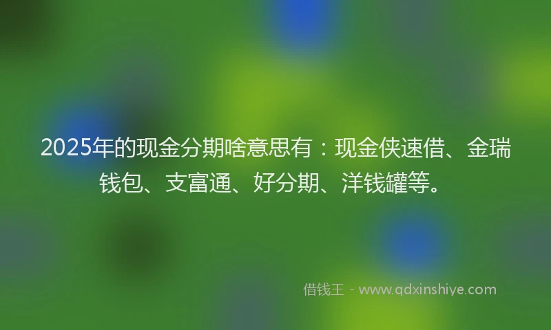 2025年的现金分期啥意思有:现金侠速借、金瑞钱包、支富通、好分期、洋钱罐等。
