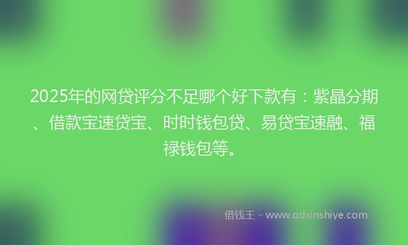 2025年的网贷评分不足哪个好下款有：紫晶分期、借款宝速贷宝、时时钱包贷、易贷宝速融、福禄钱包等。