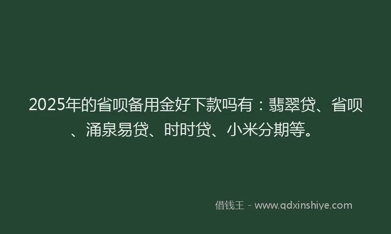 2025年的省呗备用金好下款吗有：翡翠贷、省呗、涌泉易贷、时时贷、小米分期等。