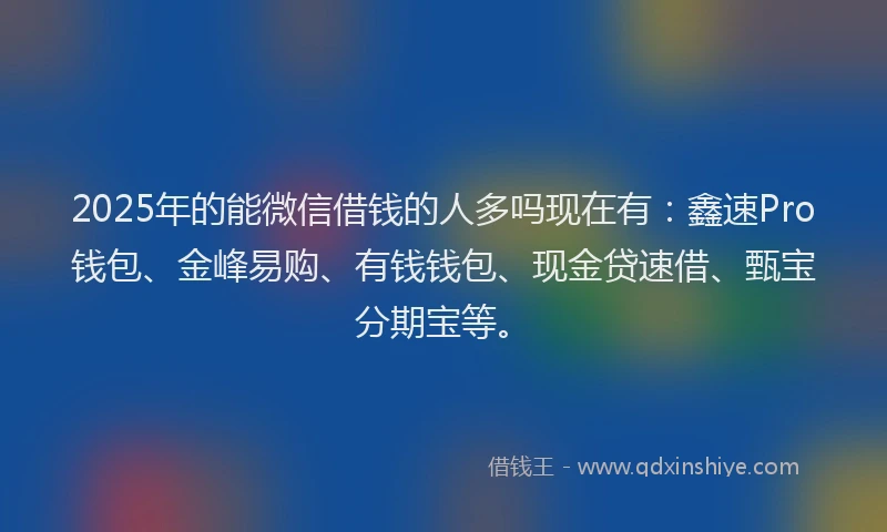 2025年的能微信借钱的人多吗现在有:鑫速Pro钱包、金峰易购、有钱钱包、现金贷速借、甄宝分期宝等。