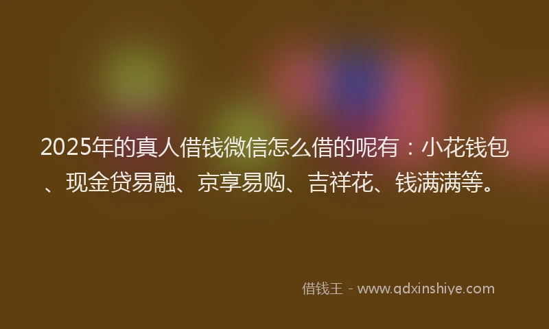 2025年的真人借钱微信怎么借的呢有：小花钱包、现金贷易融、京享易购、吉祥花、钱满满等。