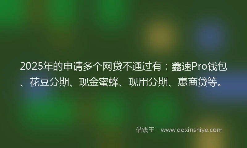 2025年的申请多个网贷不通过有：鑫速Pro钱包、花豆分期、现金蜜蜂、现用分期、惠商贷等。