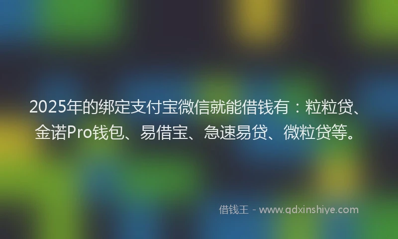2025年的绑定支付宝微信就能借钱有:粒粒贷、金诺Pro钱包、易借宝、急速易贷、微粒贷等。