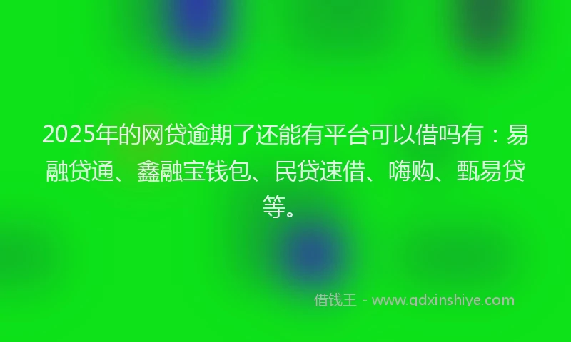 2025年的网贷逾期了还能有平台可以借吗有：易融贷通、鑫融宝钱包、民贷速借、嗨购、甄易贷等。