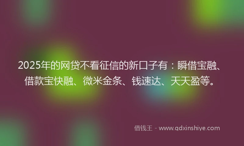 2025年的网贷不看征信的新口子有：瞬借宝融、借款宝快融、微米金条、钱速达、天天盈等。