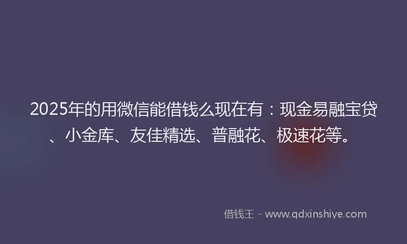 2025年的用微信能借钱么现在有：现金易融宝贷、小金库、友佳精选、普融花、极速花等。