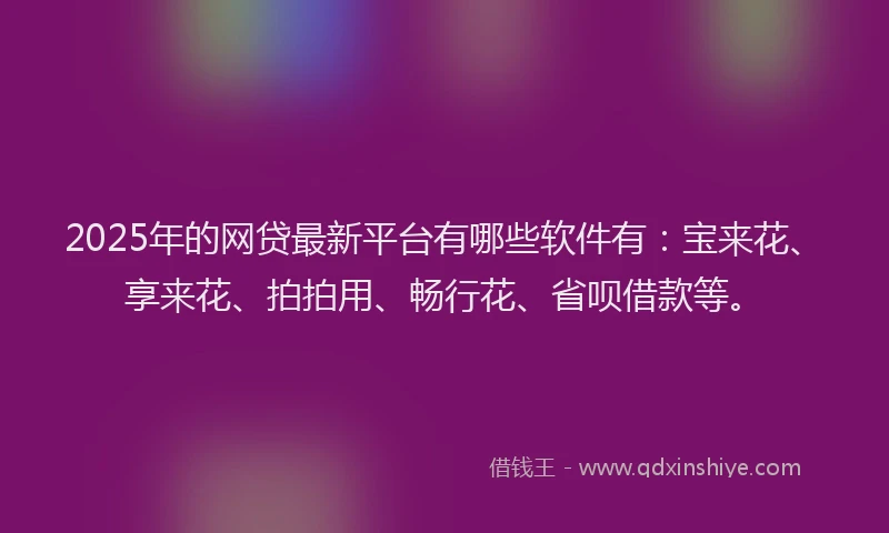 2025年的网贷最新平台有哪些软件有：宝来花、享来花、拍拍用、畅行花、省呗借款等。