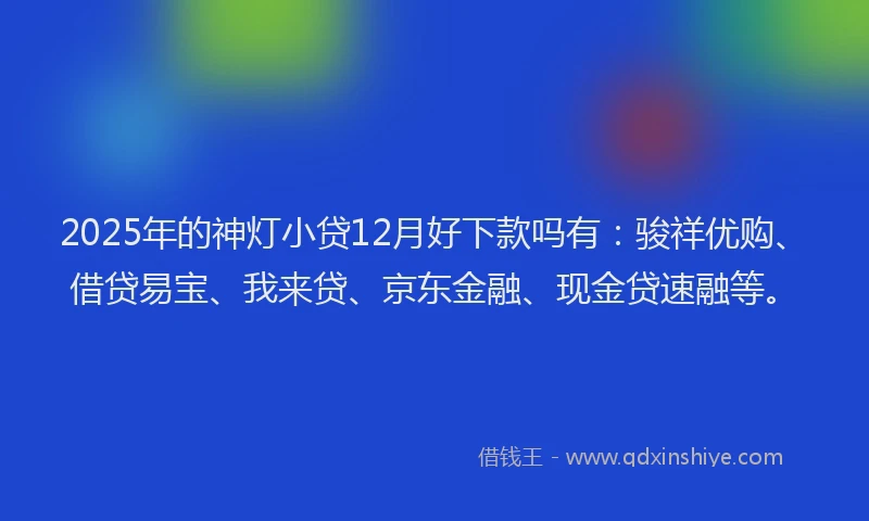 2025年的神灯小贷12月好下款吗有：骏祥优购、借贷易宝、我来贷、京东金融、现金贷速融等。