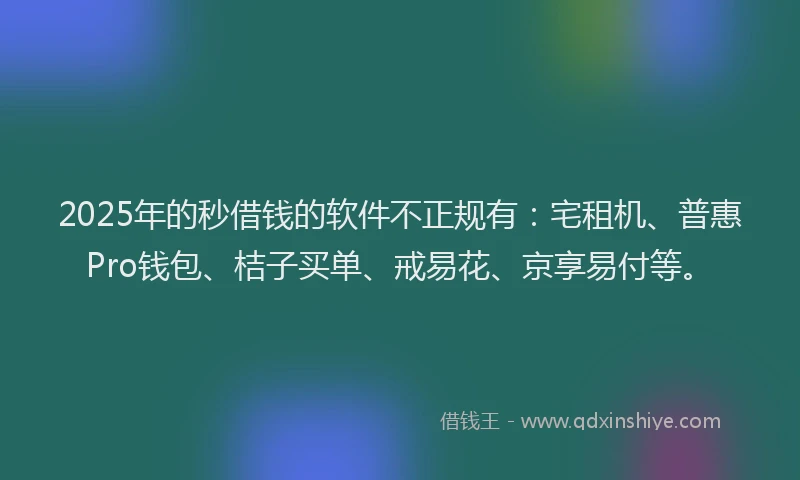 2025年的秒借钱的软件不正规有:宅租机、普惠Pro钱包、桔子买单、戒易花、京享易付等。