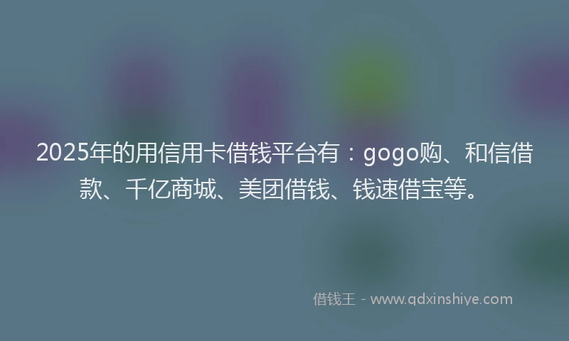 2025年的用信用卡借钱平台有：gogo购、和信借款、千亿商城、美团借钱、钱速借宝等。