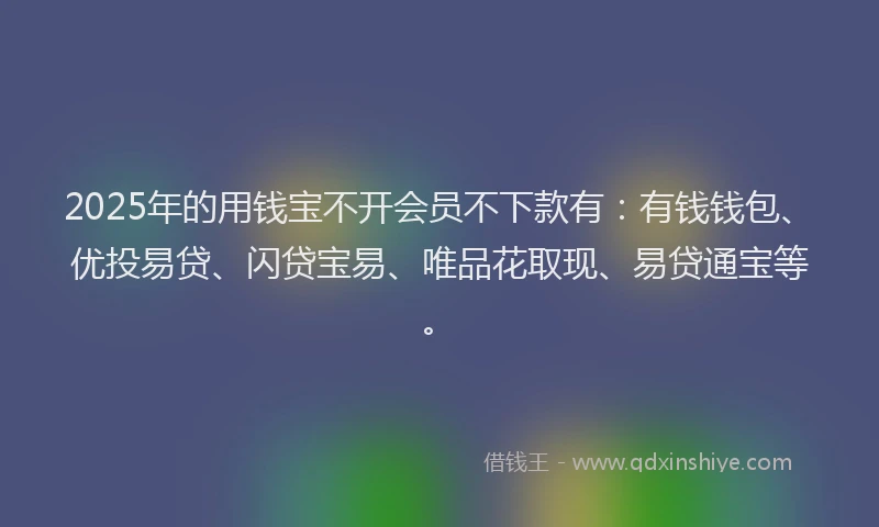 2025年的用钱宝不开会员不下款有：有钱钱包、优投易贷、闪贷宝易、唯品花取现、易贷通宝等。