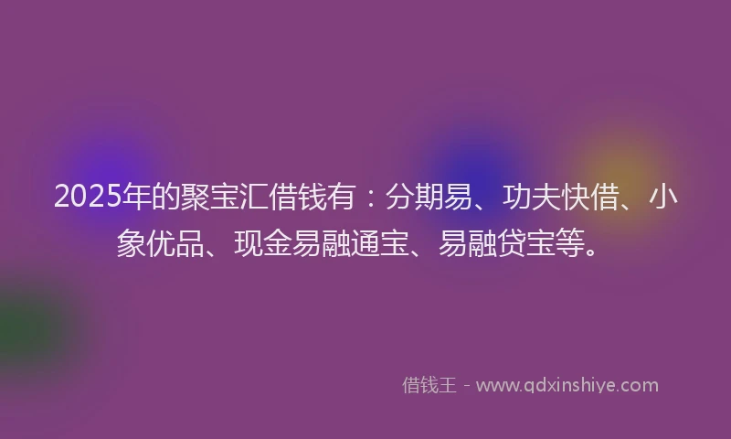 2025年的聚宝汇借钱有:分期易、功夫快借、小象优品、现金易融通宝、易融贷宝等。