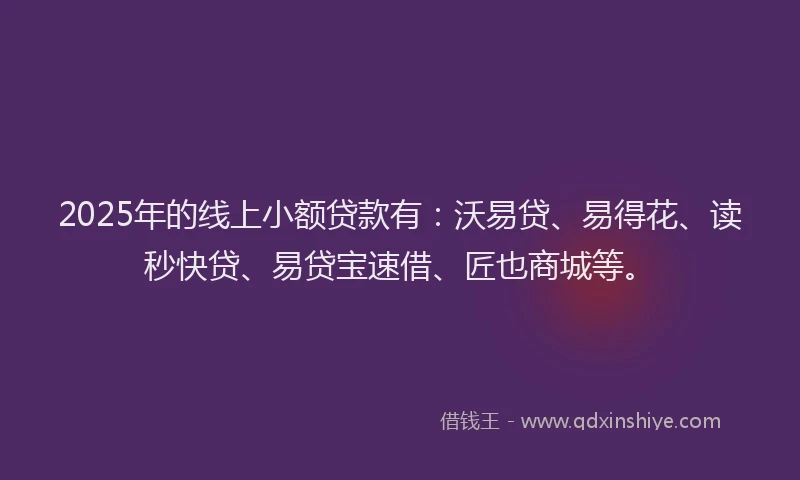 2025年的线上小额贷款有：沃易贷、易得花、读秒快贷、易贷宝速借、匠也商城等。