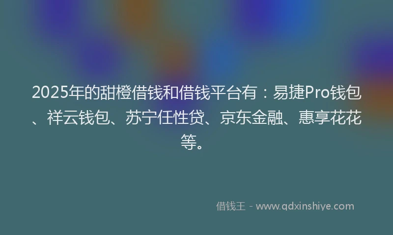 2025年的甜橙借钱和借钱平台有：易捷Pro钱包、祥云钱包、苏宁任性贷、京东金融、惠享花花等。