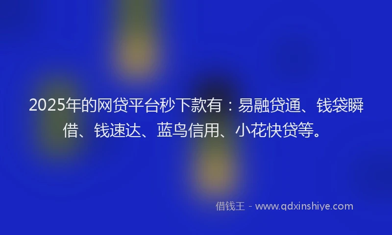 2025年的网贷平台秒下款有:易融贷通、钱袋瞬借、钱速达、蓝鸟信用、小花快贷等。
