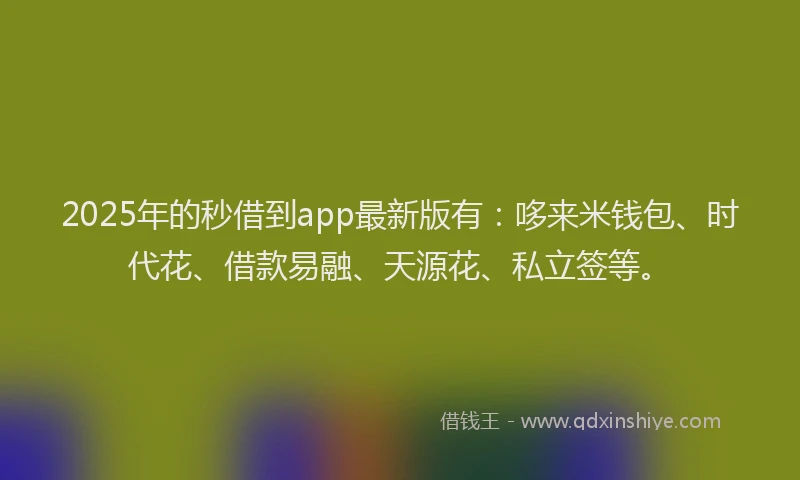 2025年的秒借到app最新版有：哆来米钱包、时代花、借款易融、天源花、私立签等。