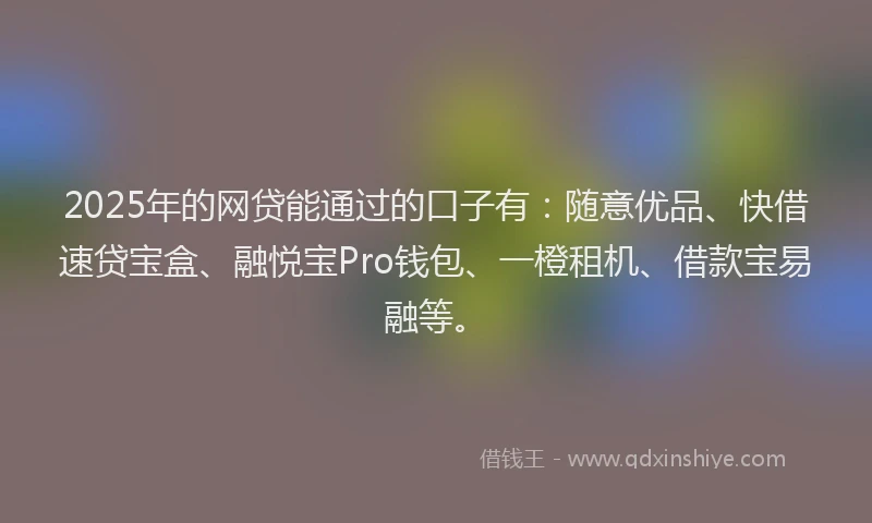 2025年的网贷能通过的口子有：随意优品、快借速贷宝盒、融悦宝Pro钱包、一橙租机、借款宝易融等。
