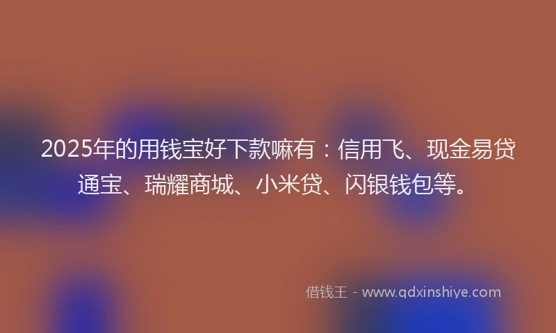 2025年的用钱宝好下款嘛有:信用飞、现金易贷通宝、瑞耀商城、小米贷、闪银钱包等。