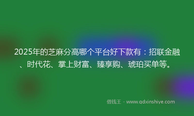 2025年的芝麻分高哪个平台好下款有:招联金融、时代花、掌上财富、臻享购、琥珀买单等。