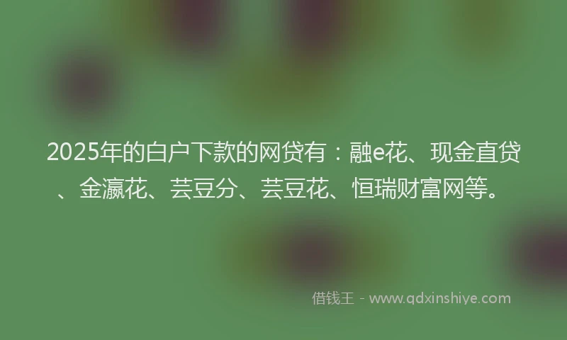 2025年的白户下款的网贷有:融e花、现金直贷、金瀛花、芸豆分、芸豆花、恒瑞财富网等。