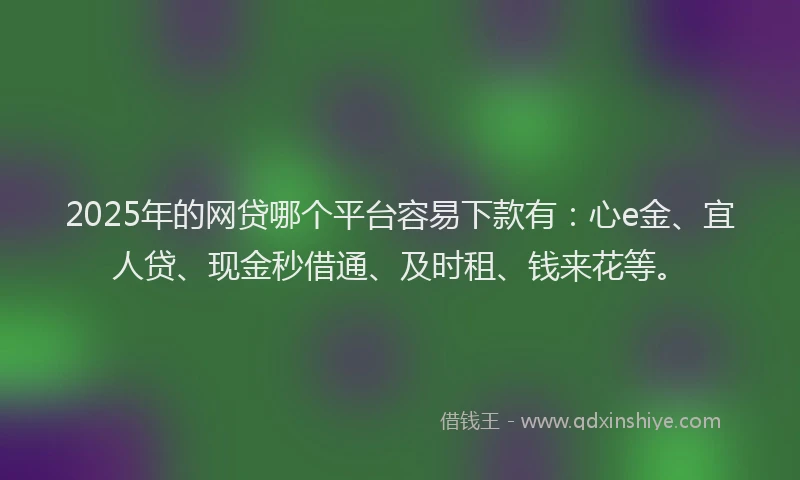 2025年的网贷哪个平台容易下款有：心e金、宜人贷、现金秒借通、及时租、钱来花等。