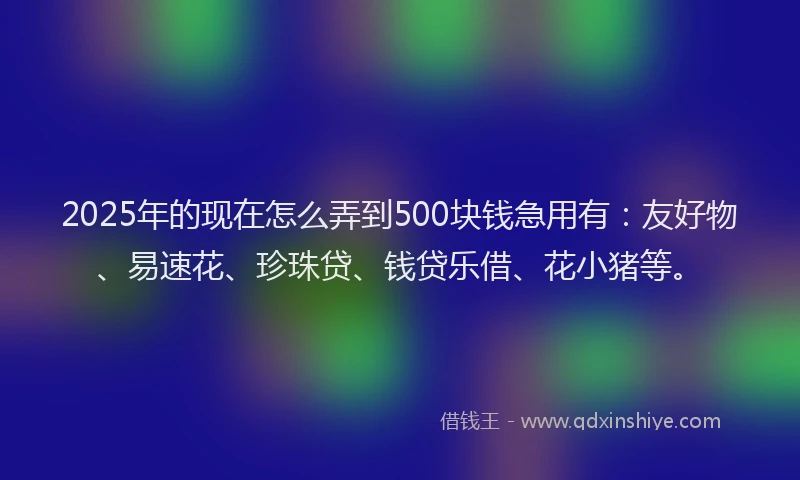 2025年的现在怎么弄到500块钱急用有:友好物、易速花、珍珠贷、钱贷乐借、花小猪等。