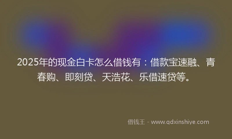 2025年的现金白卡怎么借钱有:借款宝速融、青春购、即刻贷、天浩花、乐借速贷等。