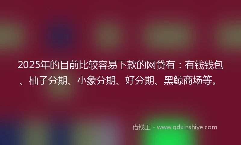 2025年的目前比较容易下款的网贷有:有钱钱包、柚子分期、小象分期、好分期、黑鲸商场等。
