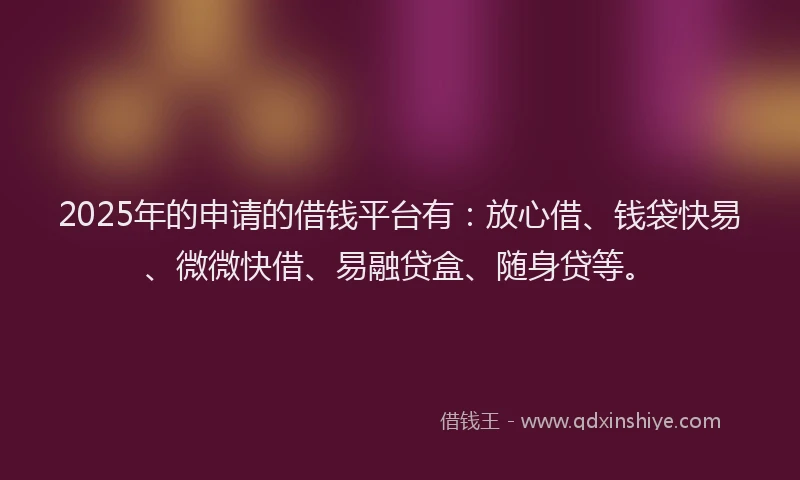 2025年的申请的借钱平台有：放心借、钱袋快易、微微快借、易融贷盒、随身贷等。