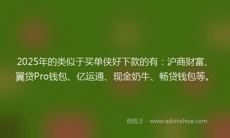 2025年的类似于买单侠好下款的有：沪商财富、翼贷Pro钱包、亿运通、现金奶牛、畅贷钱包等。