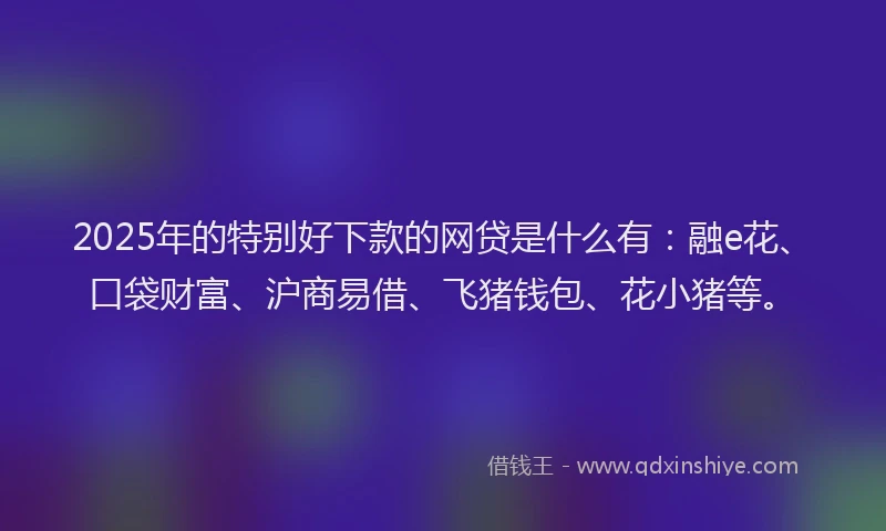 2025年的特别好下款的网贷是什么有：融e花、口袋财富、沪商易借、飞猪钱包、花小猪等。