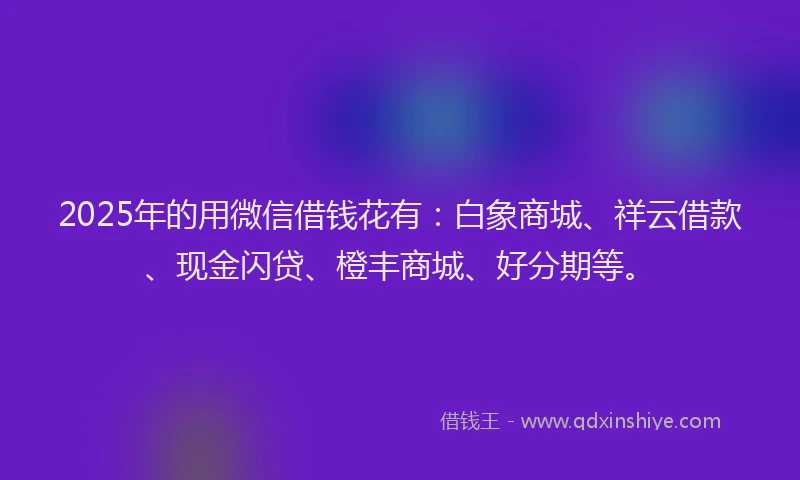 2025年的用微信借钱花有：白象商城、祥云借款、现金闪贷、橙丰商城、好分期等。