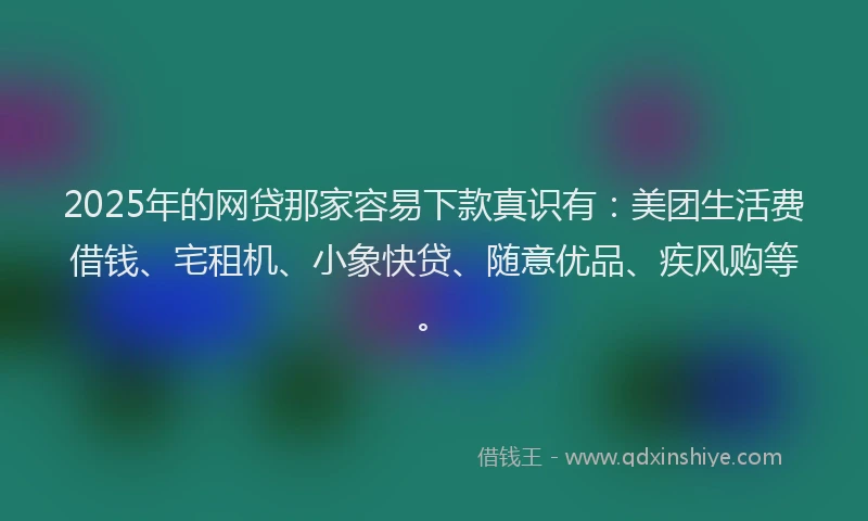 2025年的网贷那家容易下款真识有：美团生活费借钱、宅租机、小象快贷、随意优品、疾风购等。